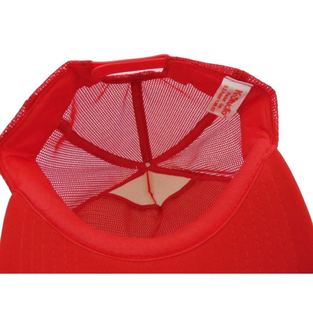 Vintage 80s K Studio Pocket Cap Trucker Hat Pilot Red Snapback Mesh Foam NOS New - Picture 5 of 13